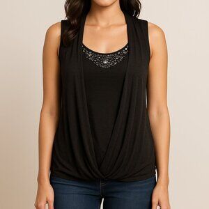 Cable & Gauge Jeweled Rhinestone Sleeveless Blouse